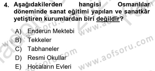 İslam Sanatları Tarihi Dersi 2022 - 2023 Yılı Yaz Okulu Sınav Soruları 4. Soru