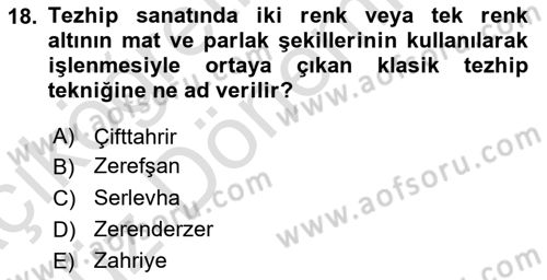 İslam Sanatları Tarihi Dersi 2023 - 2024 Yılı (Vize) Ara Sınav Soruları 18. Soru