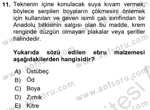 İslam Sanatları Tarihi Dersi 2023 - 2024 Yılı (Final) Dönem Sonu Sınav Soruları 11. Soru