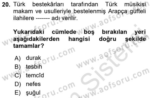 İslam Sanatları Tarihi Dersi 2023 - 2024 Yılı (Final) Dönem Sonu Sınav Soruları 20. Soru