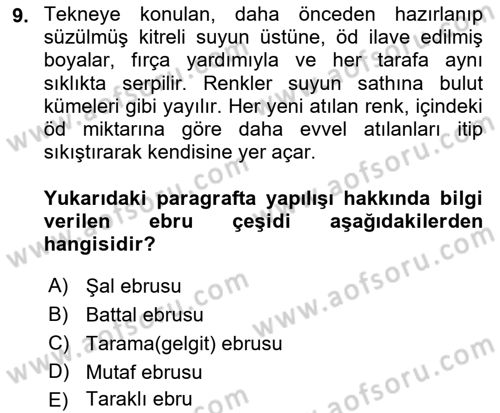İslam Sanatları Tarihi Dersi 2023 - 2024 Yılı (Final) Dönem Sonu Sınav Soruları 9. Soru