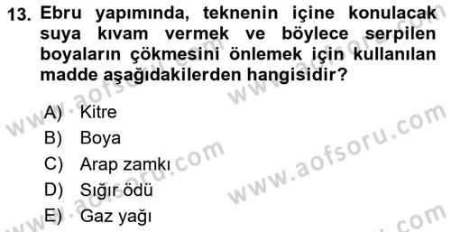 İslam Sanatları Tarihi Dersi 2023 - 2024 Yılı Yaz Okulu Sınav Soruları 13. Soru