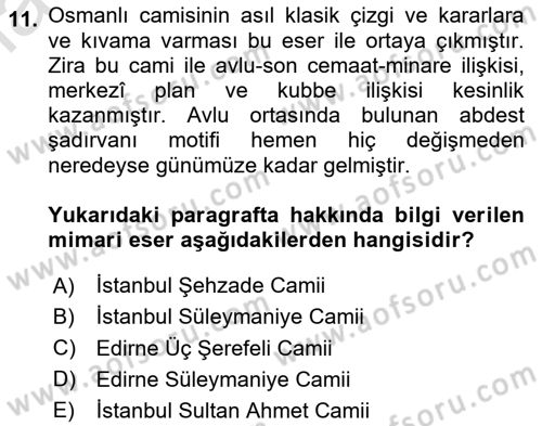İslam Sanatları Tarihi Dersi 2024 - 2025 Yılı (Vize) Ara Sınav Soruları 11. Soru
