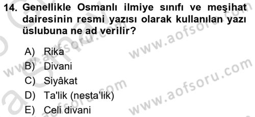 İslam Sanatları Tarihi Dersi 2024 - 2025 Yılı (Vize) Ara Sınav Soruları 14. Soru