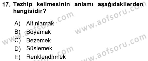 İslam Sanatları Tarihi Dersi 2024 - 2025 Yılı (Vize) Ara Sınav Soruları 17. Soru