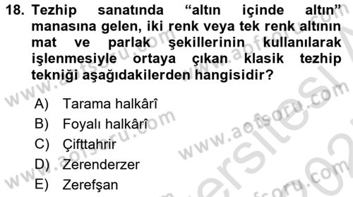 İslam Sanatları Tarihi Dersi 2024 - 2025 Yılı (Vize) Ara Sınav Soruları 18. Soru