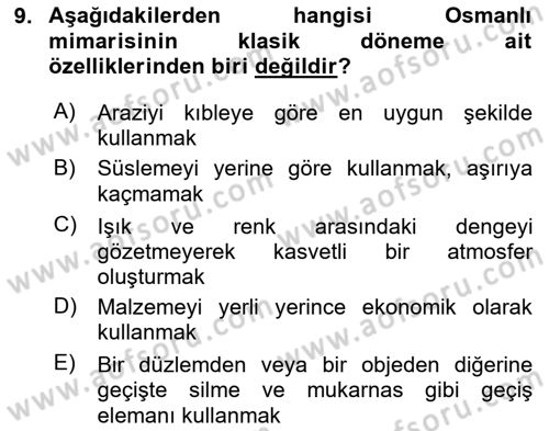 İslam Sanatları Tarihi Dersi 2024 - 2025 Yılı (Vize) Ara Sınav Soruları 9. Soru
