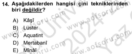 İslam Sanatları Tarihi Dersi 2024 - 2025 Yılı Yaz Okulu Sınav Soruları 14. Soru