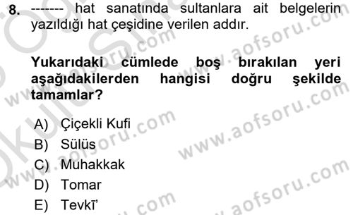 İslam Sanatları Tarihi Dersi 2024 - 2025 Yılı Yaz Okulu Sınav Soruları 8. Soru