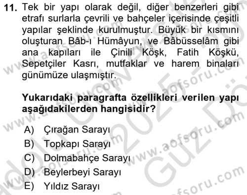 İslam Sanatları Tarihi Dersi 2025 - 2026 Yılı (Vize) Ara Sınav Soruları 11. Soru
