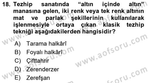 İslam Sanatları Tarihi Dersi 2025 - 2026 Yılı (Vize) Ara Sınav Soruları 18. Soru