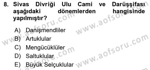 İslam Sanatları Tarihi Dersi 2025 - 2026 Yılı (Vize) Ara Sınav Soruları 8. Soru