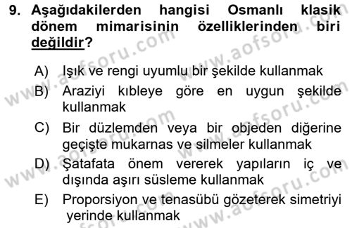 İslam Sanatları Tarihi Dersi 2025 - 2026 Yılı (Vize) Ara Sınav Soruları 9. Soru