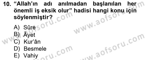 Tefsir Tarihi ve Usulü Dersi 2012 - 2013 Yılı (Vize) Ara Sınav Soruları 10. Soru