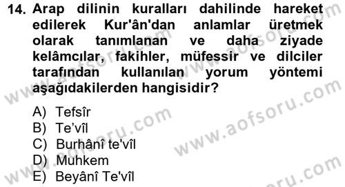 Tefsir Tarihi ve Usulü Dersi 2012 - 2013 Yılı (Vize) Ara Sınav Soruları 14. Soru