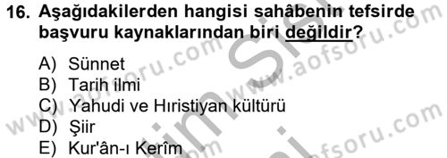 Tefsir Tarihi ve Usulü Dersi 2012 - 2013 Yılı (Vize) Ara Sınav Soruları 16. Soru