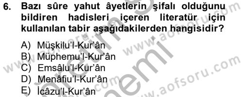 Tefsir Tarihi ve Usulü Dersi 2012 - 2013 Yılı (Vize) Ara Sınav Soruları 6. Soru