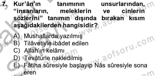 Tefsir Tarihi ve Usulü Dersi 2012 - 2013 Yılı (Vize) Ara Sınav Soruları 7. Soru