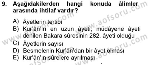 Tefsir Tarihi ve Usulü Dersi 2012 - 2013 Yılı (Vize) Ara Sınav Soruları 9. Soru