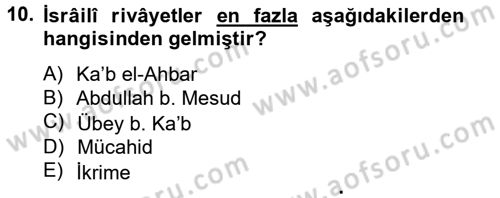 Tefsir Tarihi ve Usulü Dersi 2012 - 2013 Yılı (Final) Dönem Sonu Sınav Soruları 10. Soru