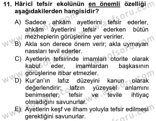 Tefsir Tarihi ve Usulü Dersi 2012 - 2013 Yılı (Final) Dönem Sonu Sınav Soruları 11. Soru
