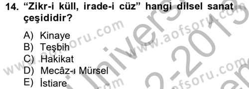 Tefsir Tarihi ve Usulü Dersi 2012 - 2013 Yılı (Final) Dönem Sonu Sınav Soruları 14. Soru