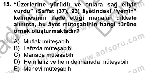 Tefsir Tarihi ve Usulü Dersi 2012 - 2013 Yılı (Final) Dönem Sonu Sınav Soruları 15. Soru
