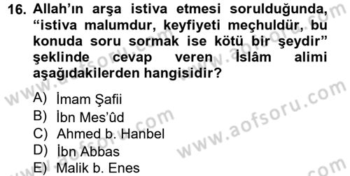 Tefsir Tarihi ve Usulü Dersi 2012 - 2013 Yılı (Final) Dönem Sonu Sınav Soruları 16. Soru