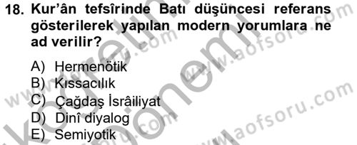 Tefsir Tarihi ve Usulü Dersi 2012 - 2013 Yılı (Final) Dönem Sonu Sınav Soruları 18. Soru