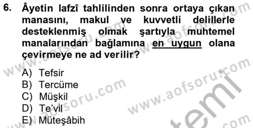 Tefsir Tarihi ve Usulü Dersi 2012 - 2013 Yılı (Final) Dönem Sonu Sınav Soruları 6. Soru