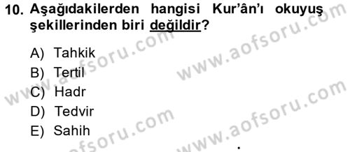 Tefsir Tarihi ve Usulü Dersi 2013 - 2014 Yılı (Vize) Ara Sınav Soruları 10. Soru