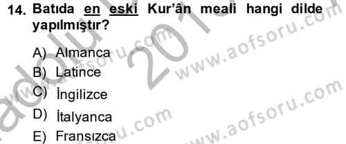 Tefsir Tarihi ve Usulü Dersi 2013 - 2014 Yılı (Vize) Ara Sınav Soruları 14. Soru