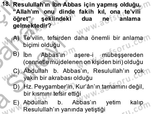 Tefsir Tarihi ve Usulü Dersi 2013 - 2014 Yılı (Vize) Ara Sınav Soruları 18. Soru