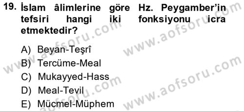 Tefsir Tarihi ve Usulü Dersi 2013 - 2014 Yılı (Vize) Ara Sınav Soruları 19. Soru