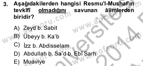 Tefsir Tarihi ve Usulü Dersi 2013 - 2014 Yılı (Vize) Ara Sınav Soruları 3. Soru