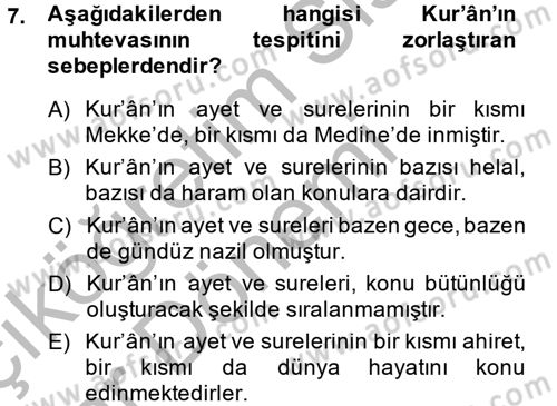 Tefsir Tarihi ve Usulü Dersi 2013 - 2014 Yılı (Vize) Ara Sınav Soruları 7. Soru