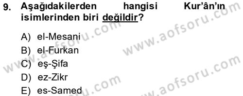 Tefsir Tarihi ve Usulü Dersi 2013 - 2014 Yılı (Vize) Ara Sınav Soruları 9. Soru