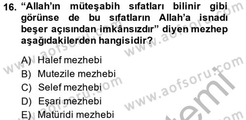 Tefsir Tarihi ve Usulü Dersi 2013 - 2014 Yılı (Final) Dönem Sonu Sınav Soruları 16. Soru
