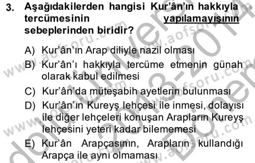 Tefsir Tarihi ve Usulü Dersi 2013 - 2014 Yılı (Final) Dönem Sonu Sınav Soruları 3. Soru