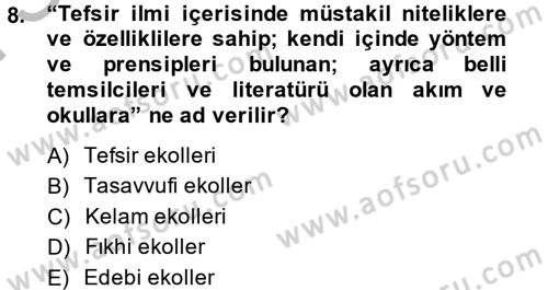 Tefsir Tarihi ve Usulü Dersi 2013 - 2014 Yılı (Final) Dönem Sonu Sınav Soruları 8. Soru