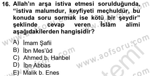 Tefsir Tarihi ve Usulü Dersi 2013 - 2014 Yılı Tek Ders Sınav Soruları 16. Soru