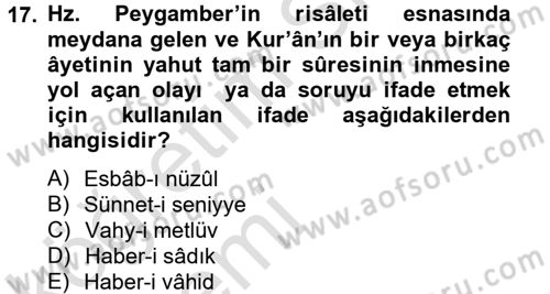 Tefsir Tarihi ve Usulü Dersi 2013 - 2014 Yılı Tek Ders Sınav Soruları 17. Soru