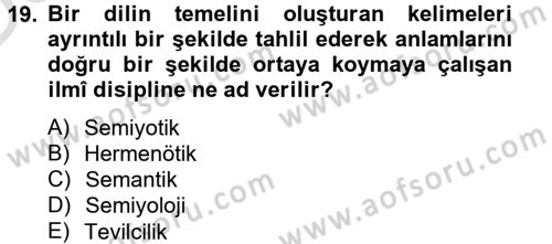 Tefsir Tarihi ve Usulü Dersi 2013 - 2014 Yılı Tek Ders Sınav Soruları 19. Soru
