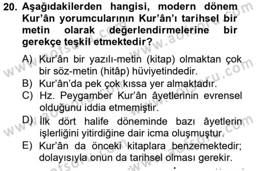 Tefsir Tarihi ve Usulü Dersi 2013 - 2014 Yılı Tek Ders Sınav Soruları 20. Soru