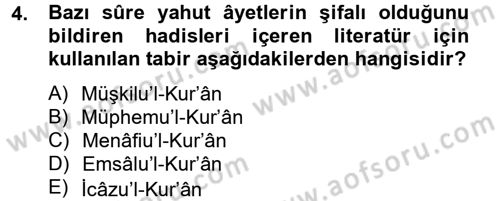 Tefsir Tarihi ve Usulü Dersi 2013 - 2014 Yılı Tek Ders Sınav Soruları 4. Soru