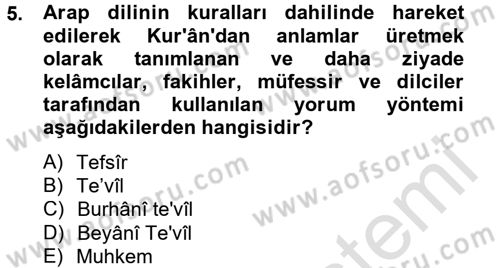 Tefsir Tarihi ve Usulü Dersi 2013 - 2014 Yılı Tek Ders Sınav Soruları 5. Soru