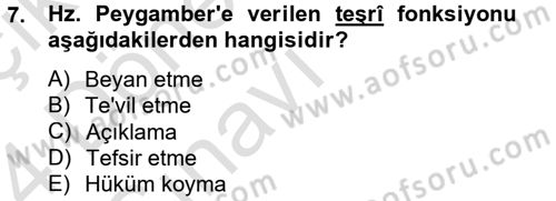 Tefsir Tarihi ve Usulü Dersi 2013 - 2014 Yılı Tek Ders Sınav Soruları 7. Soru