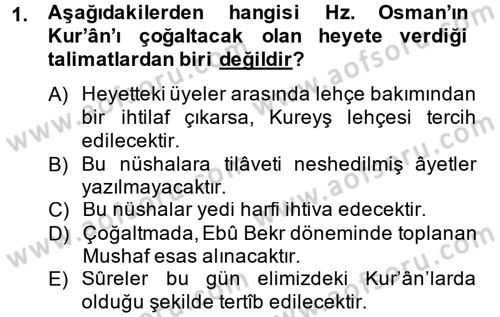 Tefsir Tarihi ve Usulü Dersi 2014 - 2015 Yılı (Vize) Ara Sınav Soruları 1. Soru