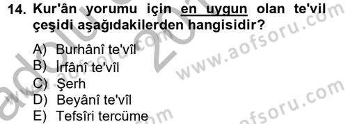 Tefsir Tarihi ve Usulü Dersi 2014 - 2015 Yılı (Vize) Ara Sınavı 14. Soru