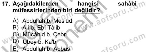 Tefsir Tarihi ve Usulü Dersi 2014 - 2015 Yılı (Vize) Ara Sınav Soruları 17. Soru